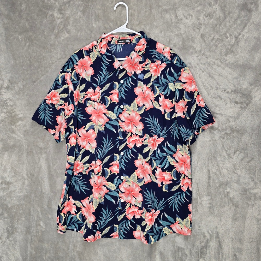 Manfinity Mens 3XL Aloha Floral Short‎ Sleeve Button Shirt Navy Pink Tropical